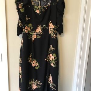 Vici McCarthy Floral Ruched Sleeve Midi Dress